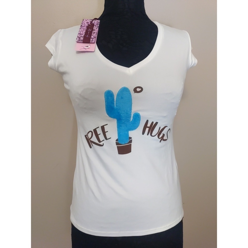 For Me Too By Ragged Humor Free Hugs 3D Fuzzy Cactus Tshirt Size S